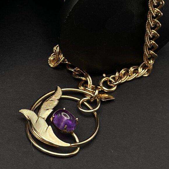 Vintage Sarah Coventry Amethyst & Vine Dangle Bracelet Signed Designer Jewelry - Picture 3 of 5